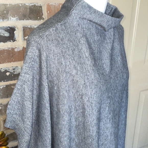 New ALYA Boho Funnel Neck Knit Sweater Poncho Oversize Versatile Heathered Gray - Picture 11 of 15